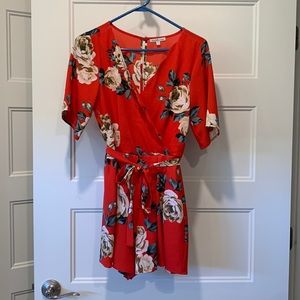 Red floral romper